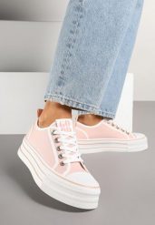 Różowe Trampki na Platformie Ozdobione Cyrkoniami Arenoria. Czerwone obuwie sportowe damskie Renee, bez wzorów, z jeansu, eleganckie, bez zapięcia. Za 74.99 zł.