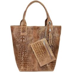 Shopperka skórzana VERA PELLE L94 beżowa taupe. Brązowe torebki shopper damskie bez wzorów, ze skóry, bez dodatków. Za 230.99 zł.