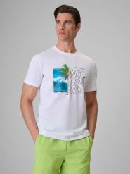 4F T-shirt regular z nadrukiem męski - biały XL. Białe t-shirty męskie 4f, m, bez wzorów, z bawełny, klasyczne, bez kołnierzyka. Za 69.99 zł.
