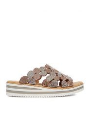 Rieker Klapki CEO-V02R8-90 Złoty. Żółte klapki damskie Rieker, bez wzorów, z materiału, bez obcasa. Za 319.99 zł.