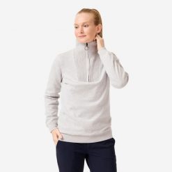 Sweter do golfa damski wiatroszczelny MW500 z wysokim kołnierzem. Szare obuwie sportowe damskie INESIS, m, bez wzorów, z bawełny, eleganckie, bez kołnierzyka, bez ramiączek, bez kaptura. Za 199.99 zł.