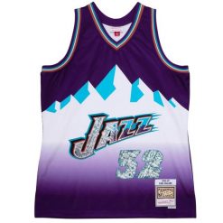 Koszulka Nba Utah Jazz Karl Malone. Fioletowe koszulki sportowe męskie Mitchell & Ness, bez wzorów, bez kołnierzyka, bez ramiączek, do koszykówki. Za 756.00 zł.
