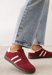 Bordowe Sneakersy z Ekozamszu na Płaskiej Podeszwie Pemeriana. Czerwone obuwie sportowe damskie Renee, bez wzorów, z materiału, trekkingowe. Za 89.99 zł.