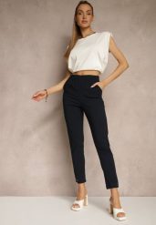 Granatowe Spodnie z Wiskozą High Waist i Ozdobnymi Napami Redaira. Niebieskie spodnie sportowe damskie Renee, l, z aplikacjami, z jeansu. Za 59.99 zł.