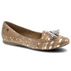Baleriny damskie Maciejka, ze skórzaną cholewką przeplataną aplikacją na nosku miękką podeszwą i dekoracyjnymi frędzlami, miedziane, 04016-32-00-5. Brązowe baleriny damskie Maciejka, z aplikacjami, z nubiku, bez obcasa, na płaskiej podeszwie. Za 151.00 zł.