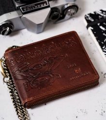 Portfel męski z łańcuchem Peterson brązowy PTN N992C-09-HWM-. Brązowe portfele męskie bez wzorów, ze skóry. Za 45.00 zł.