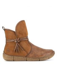 Rieker Botki Z3772-22 Brązowy. Brązowe botki damskie Rieker, z materiału, bez obcasa, na płaskiej podeszwie, bez zapięcia. Za 251.99 zł.