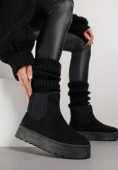Czarne Śniegowce na Platformie Typu Sztyblety Ahelina. Czarne śniegowce i trapery damskie Renee, z jeansu. Za 89.99 zł.