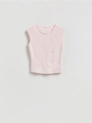 Bluzka z ozdobnym wzorem - pastelowy róż. Czerwone bluzki damskie Reserved, l, bez wzorów, z dzianiny, klasyczne, bez kołnierzyka, bez ramiączek. Za 69.99 zł.