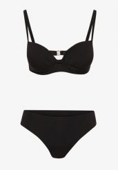 Czarny Komplet Dwuczęściowy Bikini Biustonosz z Metalowym Zapięciem Majtki Typu Figi Vertella. Czarne bikini damskie Born2be, na lato, bez wzorów. Za 39.99 zł.