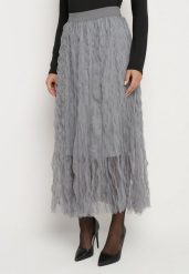 Szara Rozkloszowana Spódnica z Półtransparentnego Materiału z Ozdobnym Tłoczeniem Zerivra. Szare spódnice damskie Born2be, l, bez wzorów, eleganckie, maxi, proste. Za 79.99 zł.