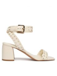 Guess Sandały 181567 Beżowy. Białe sandały damskie Guess, z aplikacjami, ze skóry, bez obcasa, na słupku, bez zapięcia. Za 589.99 zł.