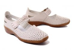 RIEKER 41399-60 beige, półbuty damskie. Brązowe półbuty damskie Rieker, na lato, w ażurowe wzory, bez obcasa, na obcasie, bez zapięcia. Za 319.90 zł.