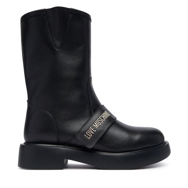 Botki LOVE MOSCHINO. Czarne botki damskie Love Moschino, bez obcasa, na płaskiej podeszwie, bez zapięcia. Za 1,299.00 zł.