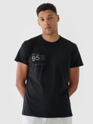4F T-shirt regular z nadrukiem męski - czarny M. Czarne koszulki sportowe męskie 4f, m, bez wzorów, z bawełny, klasyczne, bez kołnierzyka. W wyprzedaży za 39.99 zł.