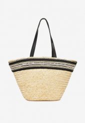 Beżowa Pleciona Torebka Shopper Ozdobiona Tasiemką Perłami i Cekinami Klubia. Brązowe torebki shopper damskie Born2be, bez wzorów, eleganckie, bez dodatków. Za 84.99 zł.