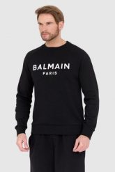 BALMAIN Czarna bluza męska z dużym białym logo. Czarne bluzy męskie Balmain, l, bez wzorów, bez kaptura. W wyprzedaży za 2,199.99 zł.