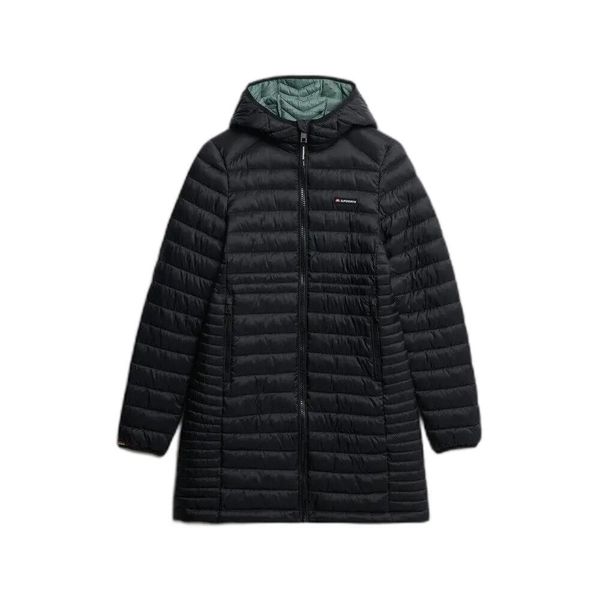 Damska długa kurtka Superdry Fuji Lite. Czarne kurtki damskie Superdry., na zimę, m, bez wzorów, z materiału, bez kaptura, trekkingowe. Za 489.20 zł.