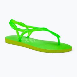 Sandały damskie Havaianas Luna Neon. Zielone klapki damskie Havaianas, bez wzorów, bez obcasa, bez zapięcia. Za 73.99 zł.