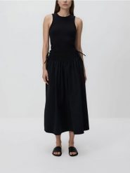 Spódnica midi z wiązaniem - czarny. Czarne spódnice damskie Reserved, l, bez wzorów, z dzianiny, midi, rozkloszowane. Za 139.99 zł.