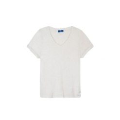 Damska koszulka z dzianiny TBS Adina. Białe t-shirty damskie TBS, xl, bez wzorów, z bawełny, eleganckie, bez kołnierzyka. Za 172.50 zł.