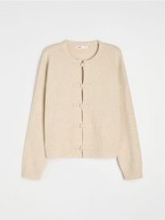 Kardigan oversize z pętelkowym zapięciem - kremowy. Białe kardigany damskie Sinsay, l, bez wzorów. Za 49.99 zł.