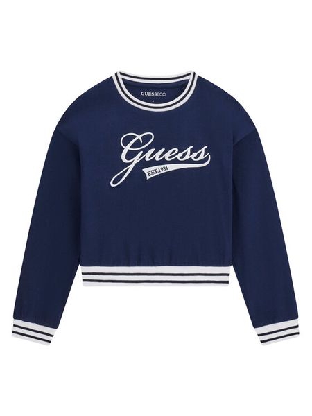 Guess Bluza J6YI30 K3765 Granatowy Regular Fit. Niebieskie bluzy dla dziewczynek Guess, z aplikacjami, z bawełny, bez ramiączek, bez kaptura. Za 129.99 zł.