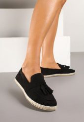 Czarne Espadryle z Ozdobnymi Chwostami Varilia. Czarne espadryle damskie Born2be, bez wzorów, z jeansu, bez obcasa, na płaskiej podeszwie, bez zapięcia. Za 49.99 zł.