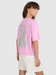 4F T-shirt oversize z nadrukiem damski - różowy XL. Czerwone koszulki sportowe damskie 4f, uniwersalny, bez wzorów, z bawełny, bez kołnierzyka, bez ramiączek. W wyprzedaży za 49.99 zł.