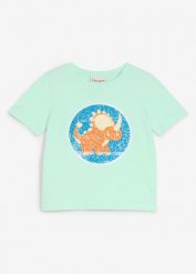 T-shirt z czystej bawełny organicznej zdobiony cekinami. Zielone koszule dla chłopców bonprix, z aplikacjami, z bawełny, bez kołnierzyka, bez ramiączek. Za 59.99 zł.