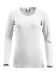Clique Damska bluzka Carolina L/S długi rękaw z elastycznej bawełny. Białe bluzki damskie CLIQUE, l, bez wzorów, z bawełny, bez kołnierzyka, bez ramiączek. Za 135.72 zł.