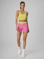 4F Legginsy krótkie treningowe damskie - koralowe M. Pomarańczowe legginsy sportowe damskie 4f, m, bez wzorów, z materiału, z podwyższonym stanem, krótkie, na fitness i siłownię. Za 99.99 zł.