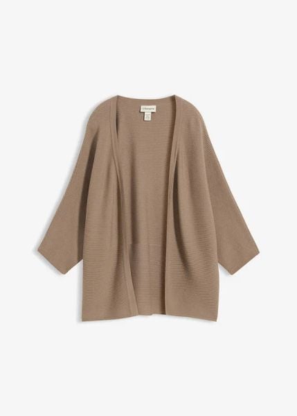 Kardigan. Brązowe kardigany damskie bonprix, bez wzorów, prążkowane. Za 124.99 zł.
