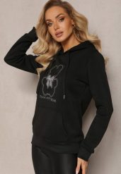 Czarna Bluza Kangurka ze Ściągaczami z Nadrukiem i Polarem Simunsa. Czarne bluzy damskie Renee, l, bez wzorów, z polaru, bez kaptura. Za 79.99 zł.