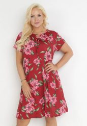 Czerwona Rozkloszowana Sukienka Trapezowa Midi w Kwiaty Envie. Czerwone sukienki damskie Born2be, na imprezę, xl, bez wzorów, bez kołnierzyka, bez ramiączek, midi, rozkloszowane. Za 34.99 zł.