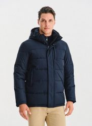 PAKO LORENTE – Granatowa pikowana kurtka męska. Płaszcze męskie Pako Lorente, na zimę, m, bez wzorów, z poliesteru, długie. Za 349.99 zł.