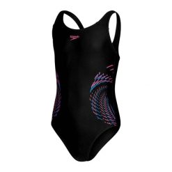 Dziewczęcy jednoczęściowy kostium kąpielowy Speedo Eco Plastisol Placem Muscleb. Czarne stroje kąpielowe dla dziewczynek Speedo, bez wzorów, z tkaniny. Za 174.00 zł.