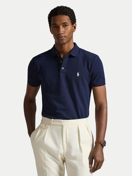 Polo Ralph Lauren Polo 710941439038 Granatowy Slim Fit. Niebieskie koszulki polo męskie Polo Ralph Lauren, m, bez wzorów, z bawełny, bez ramiączek. Za 599.99 zł.