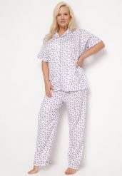 Fioletowo-Biały Bawełniany Komplet Piżamowy Koszula z Guzikami i Spodnie Lirvena. Fioletowe koszule nocne damskie Born2be, xl, bez wzorów, z bawełny. Za 54.99 zł.