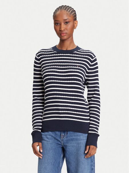 Tommy Hilfiger Sweter Fine WW0WW44993 Granatowy Regular Fit. Niebieskie swetry damskie Tommy Hilfiger, xxl, bez wzorów, z bawełny, bez kołnierzyka, bez ramiączek, bez kaptura. Za 329.99 zł.