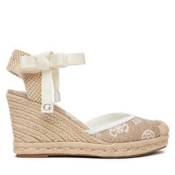 Espadryle Guess. Brązowe sandały damskie Guess, z aplikacjami, bez obcasa, bez zapięcia. Za 339.99 zł.