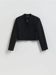 Krótka marynarka z bawełną - czarny. Czarne żakiety damskie Reserved, l, bez wzorów, z bawełny. Za 199.99 zł.