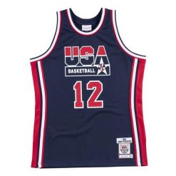 Autentyczny strój Team USA John Stockton. Niebieskie koszulki sportowe męskie Mitchell & Ness, bez wzorów, z jersey, bez kołnierzyka, bez ramiączek, do koszykówki. Za 1,194.50 zł.