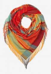 Czerwono-Żółty Kraciasty Szalik z Wiskozy i Bawełny z Frędzlami Relavis. Czerwone szaliki i chusty damskie Renee, na zimę, bez wzorów, z bawełny, retro. Za 34.99 zł.