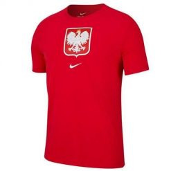Koszulka treningowa męska Nike Polska Crest. Czerwone koszulki sportowe męskie Nike, m, bez wzorów, bez kołnierzyka, bez ramiączek, do piłki nożnej. Za 107.70 zł.