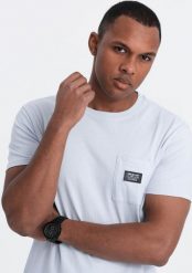 Ombre Męski casualowy t-shirt z naszytą kieszonką - błękitny V9 OM-TSCT-0109 L. Niebieskie t-shirty męskie Ombre, l, bez wzorów, bez kołnierzyka. Za 39.99 zł.
