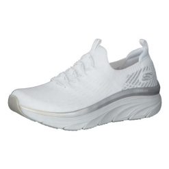 Buty sportowe Skechers D'Lux Walker - Let it Glow. Białe obuwie sportowe damskie Skechers, bez wzorów, z materiału. Za 309.99 zł.