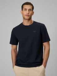 4F T-shirt regular gładki męski - granatowy XXL. Niebieskie t-shirty męskie 4f, m, bez wzorów, z bawełny, klasyczne, bez kołnierzyka. Za 59.99 zł.