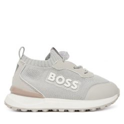 Sneakersy BOSS. Szare trampki i tenisówki chłopięce Boss, bez wzorów, bez zapięcia. Za 559.99 zł.