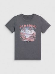 4F T-shirt regular z nadrukiem damski - szary XS. Szare t-shirty damskie 4f, xs, bez wzorów, z bawełny, bez kołnierzyka. Za 69.99 zł.